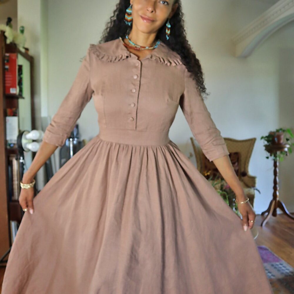 Prune Brown Cottage Core Linen Dress